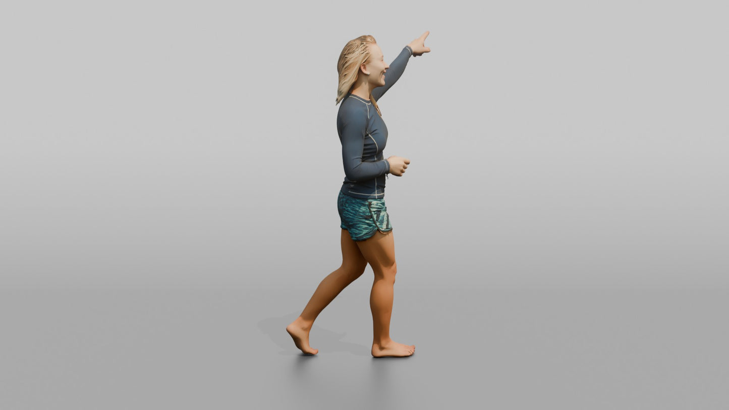 Surfer Laughing and Pointing at the Waves