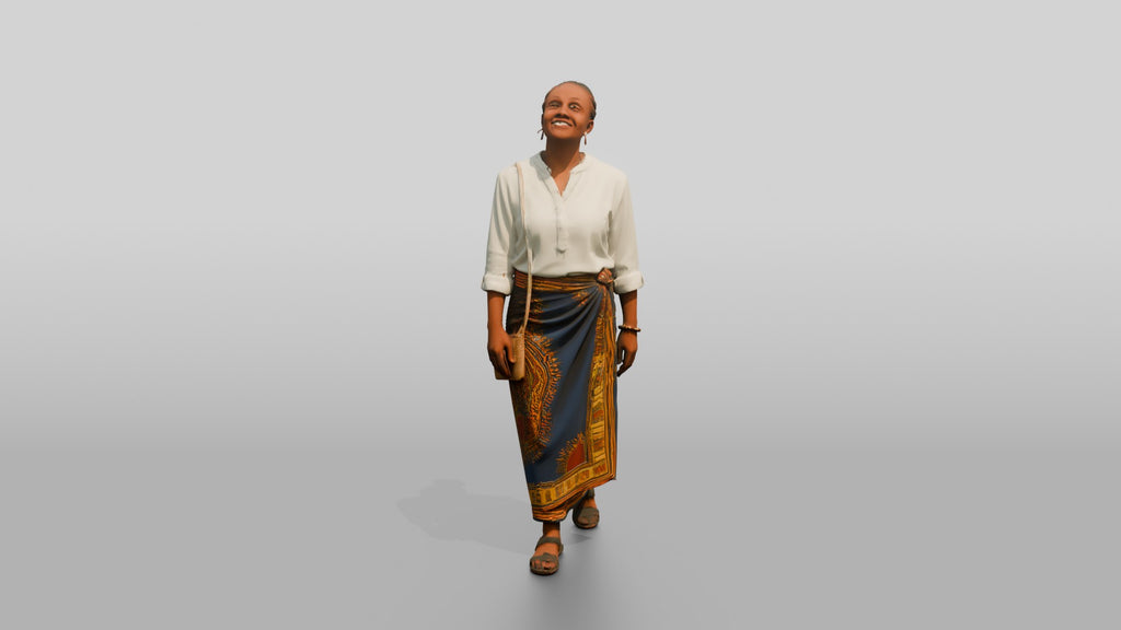 Middle-Aged African Woman in a Printed Wrap Skirt