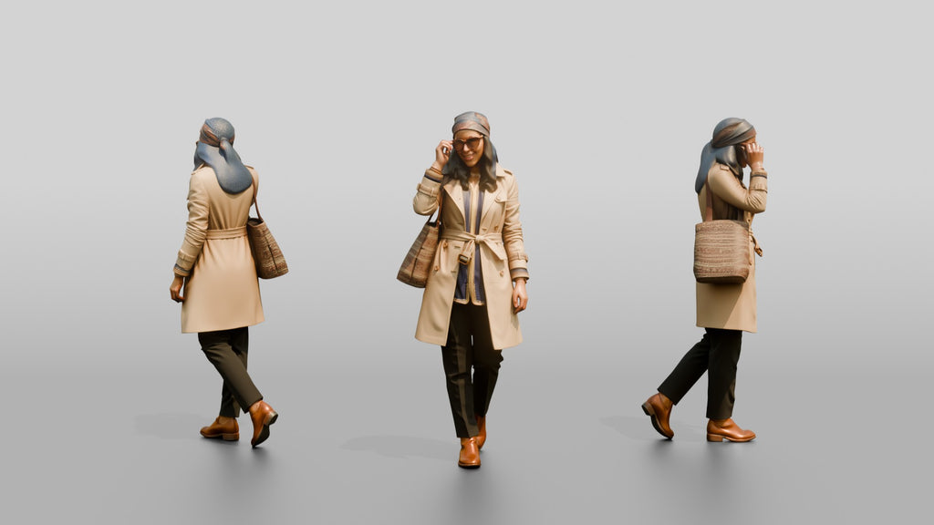 Woman in Headscarf and Trench Coat with Sunglasses
