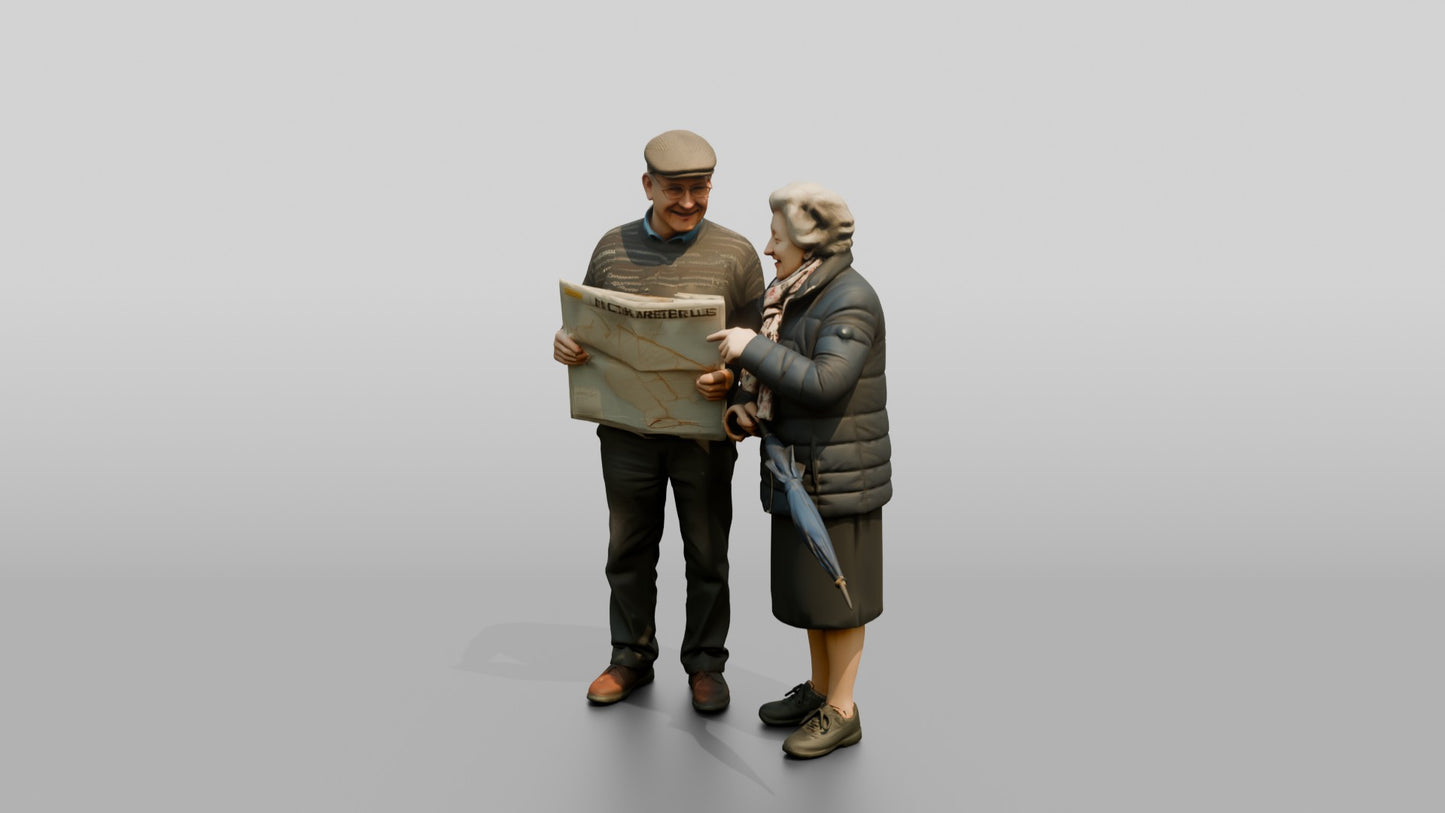 Elderly Couple Reading Map with Umbrella