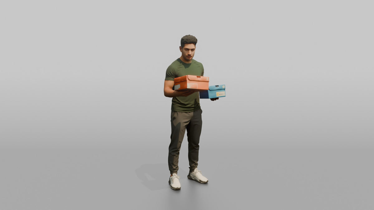 Man Customer Holding Two Sneaker Boxes To Compare - 3D character model