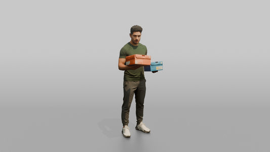 Man Customer Holding Two Sneaker Boxes To Compare - 3D character model