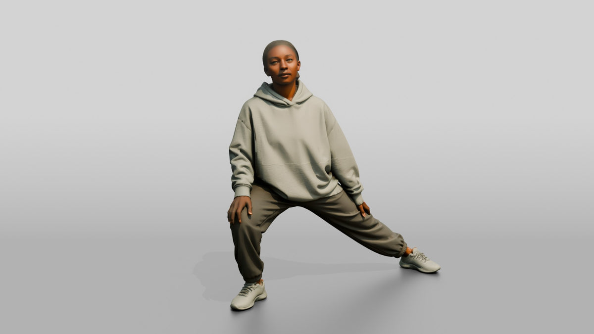 Woman in Deep Side Lunge - 3D character model, view 5