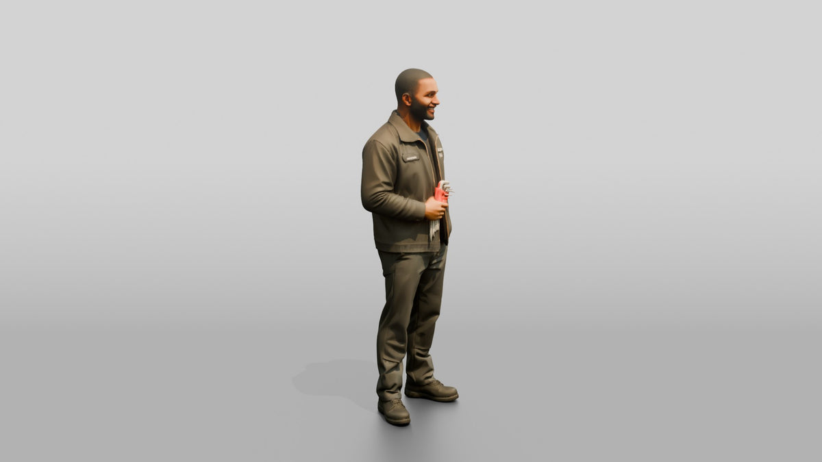 Mechanic Holding a Set of Allen Keys - 3D character model, view 2