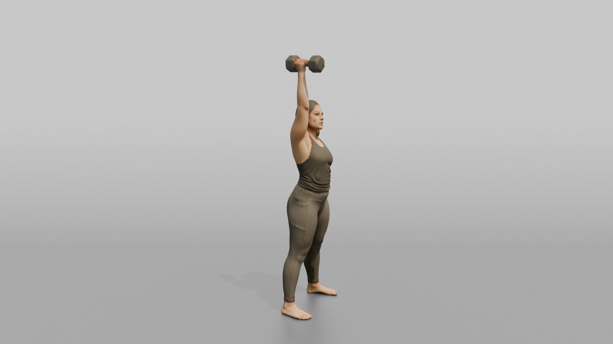 Weightlifter Woman Pressing A Dumbbell Overhead - 3D character model, view 2