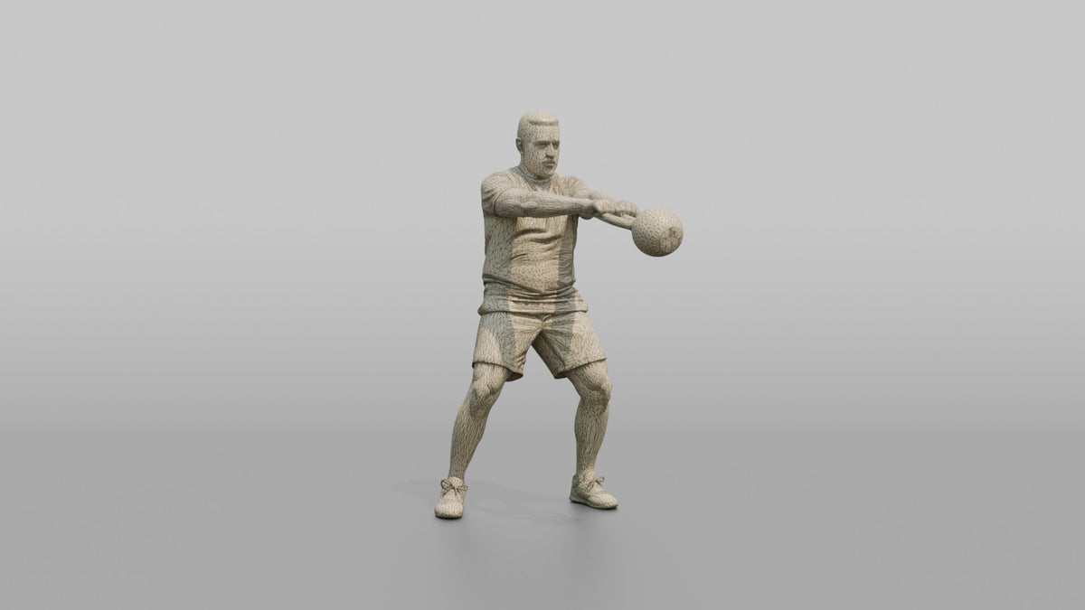 Weightlifter Man Performing A Kettlebell Swing - wireframe topology preview