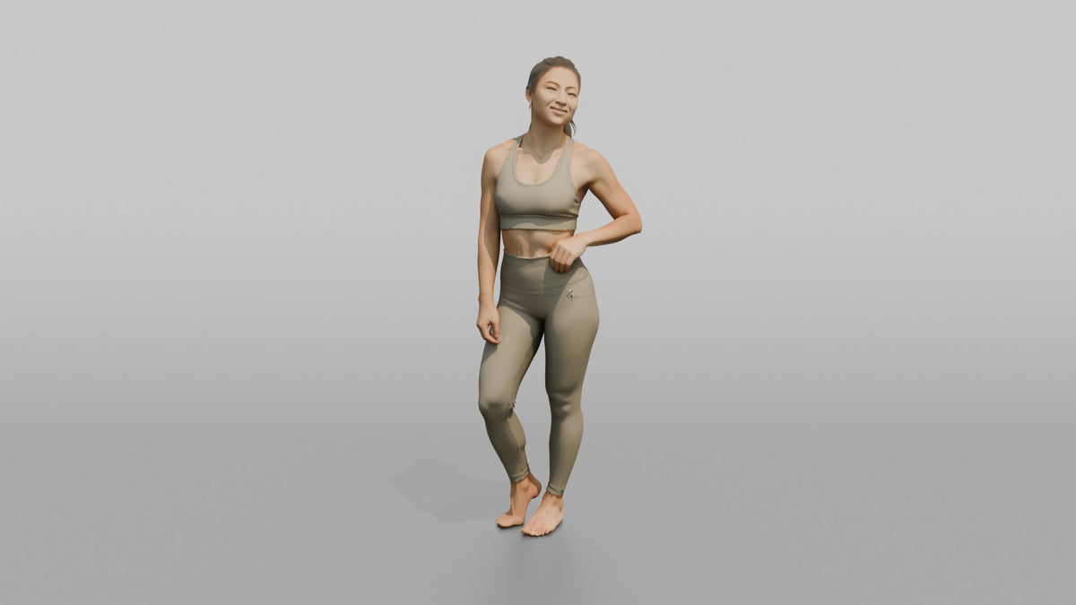 Fitness Influencer Woman Standing Three-quarter Angle, Chin Slightly Up - 3D character model