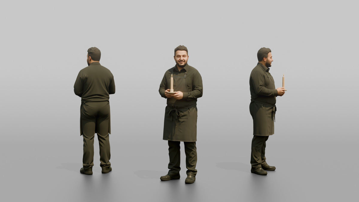 Server Woman Holding A Lit Candle For A Table Setting - 3D character model, view 1