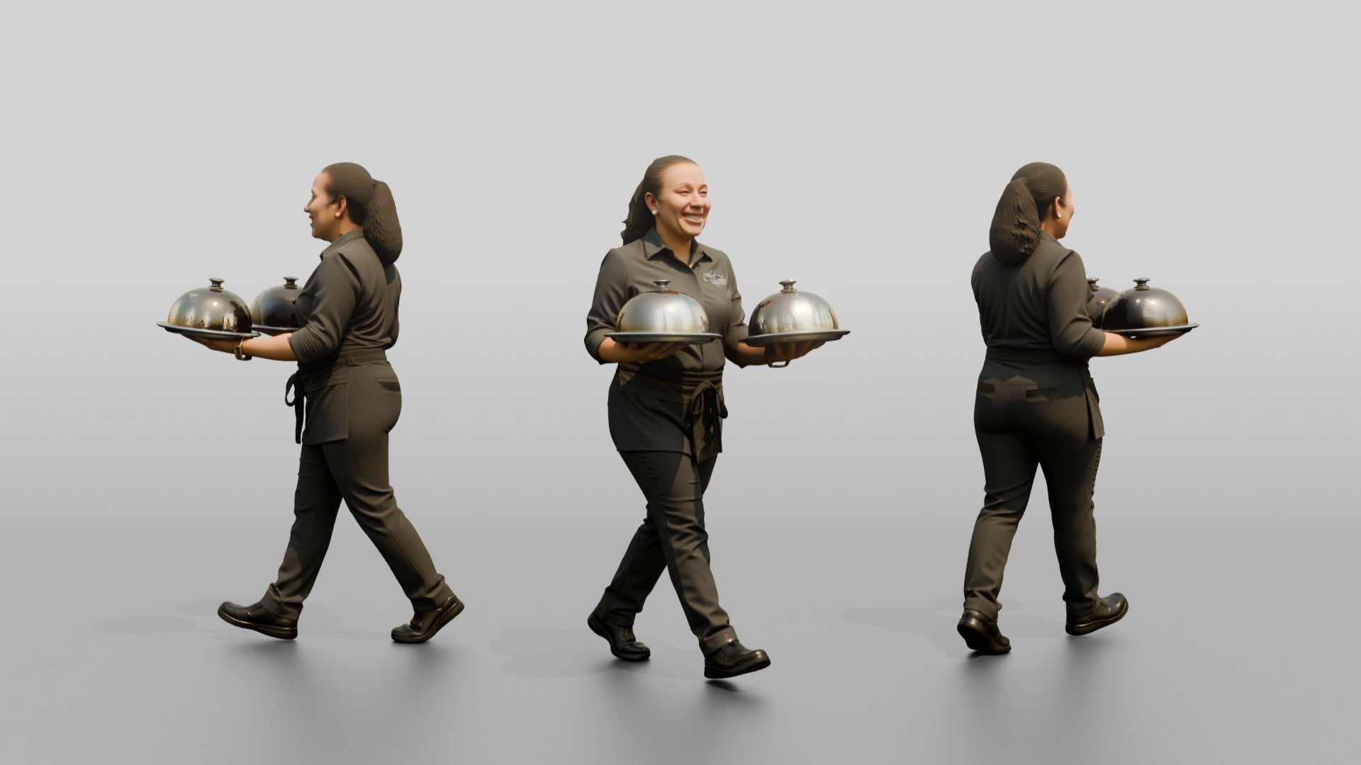 Food Runner Carrying Covered Plates
