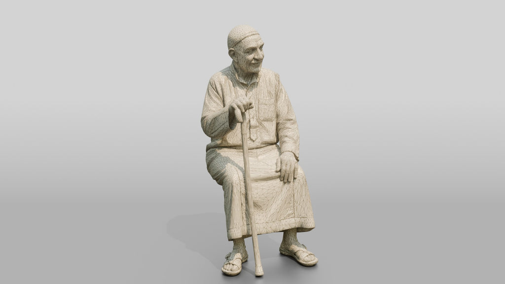 Petite Elderly Egyptian Man in Traditional Galabeya