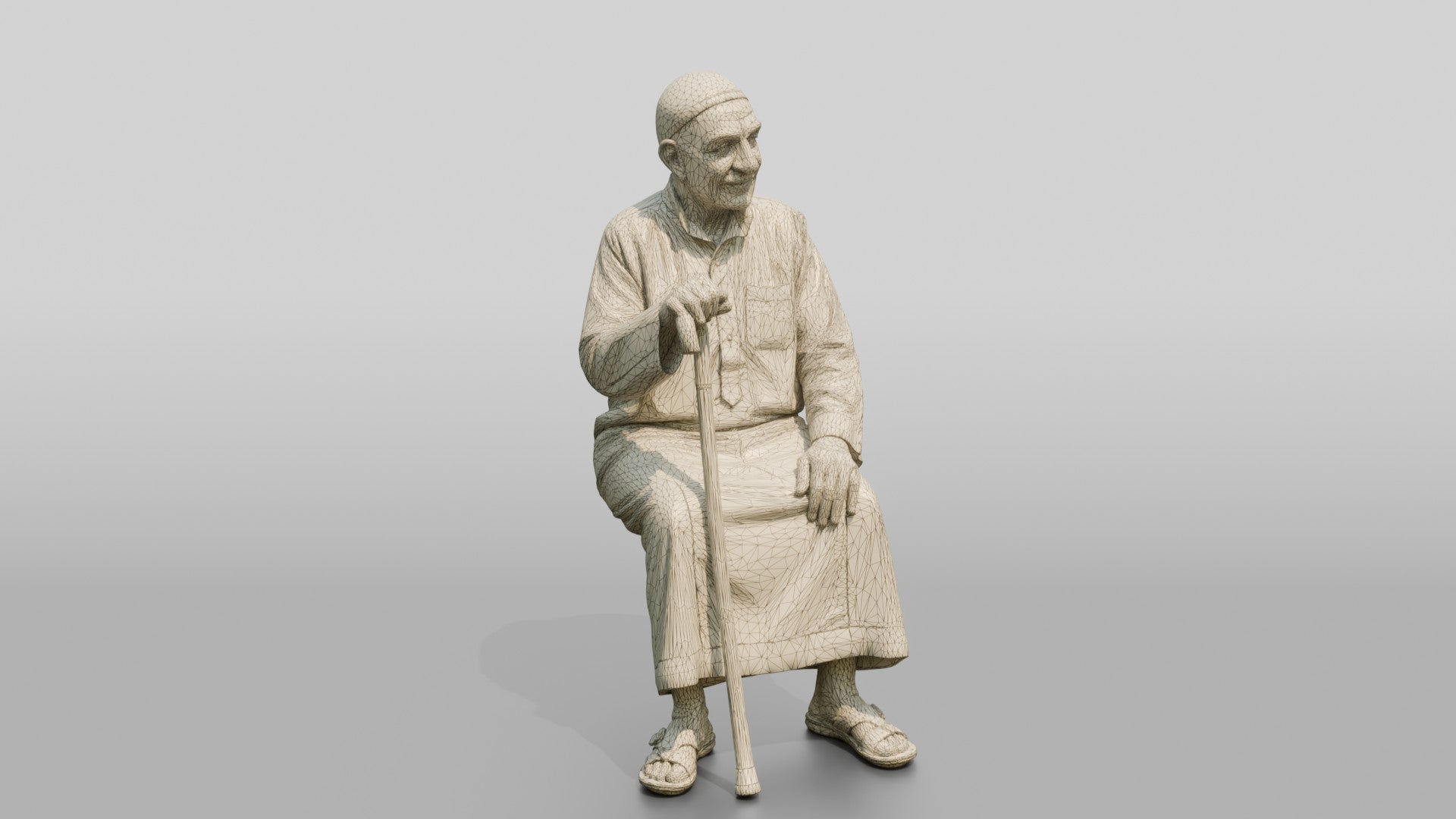 Petite Elderly Egyptian Man in Traditional Galabeya