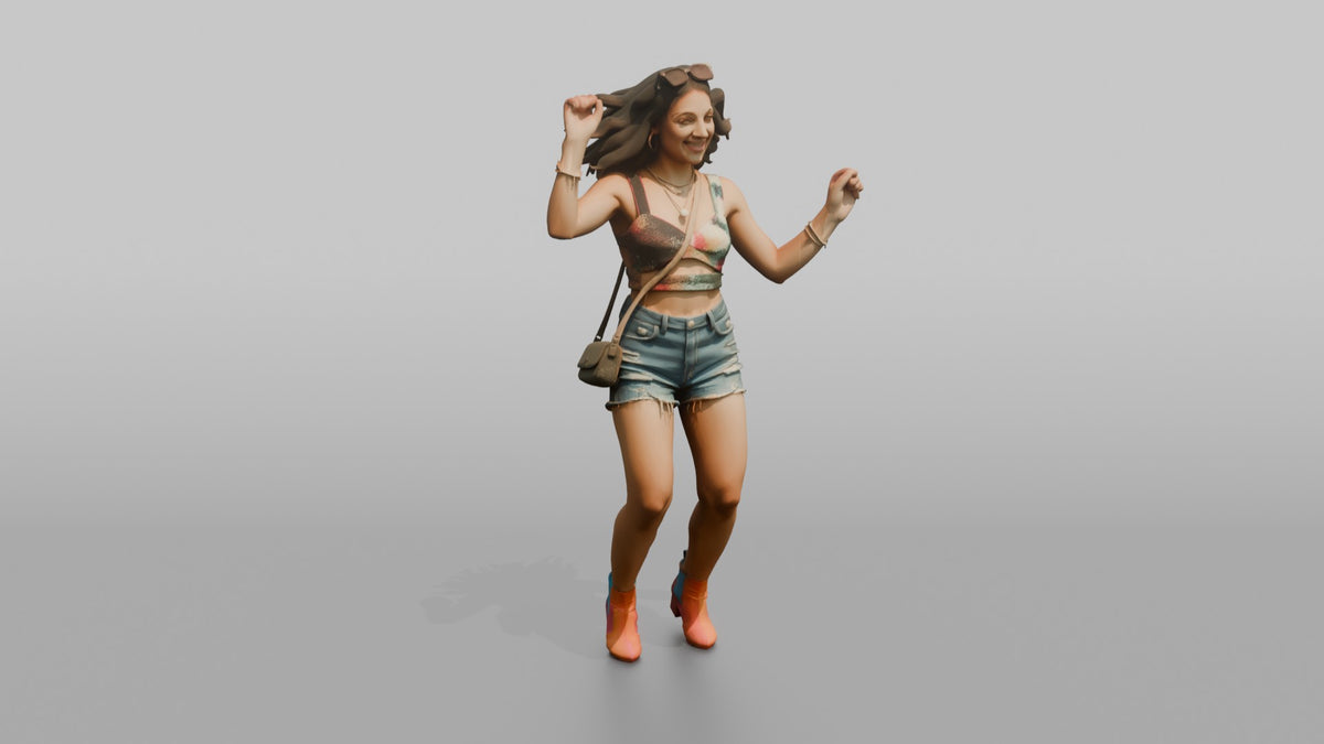 Patron Woman Dancing With Sunglasses Pushed Up, Colorful Outfit - 3D character model