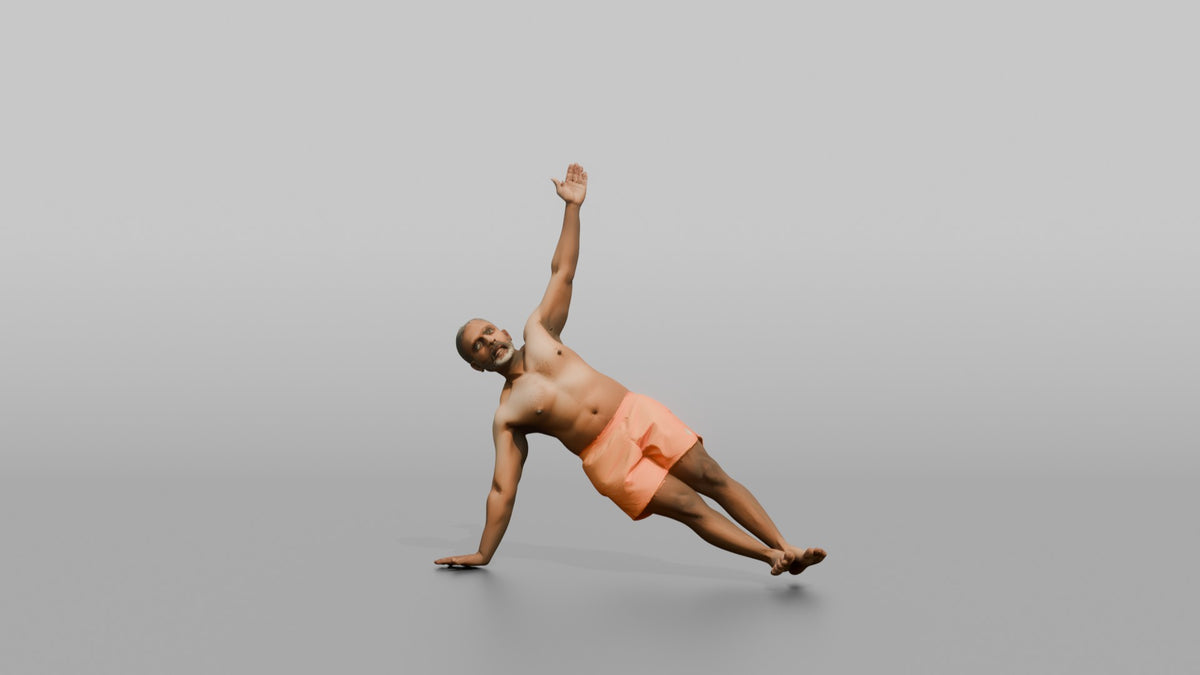Bodyweight Athlete Man Holding A Side Plank - 3D character model, view 4
