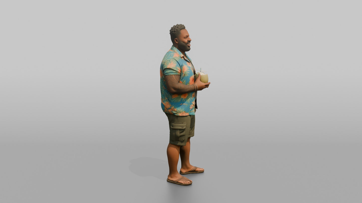 Vacationer Wearing Open Hawaiian Shirt