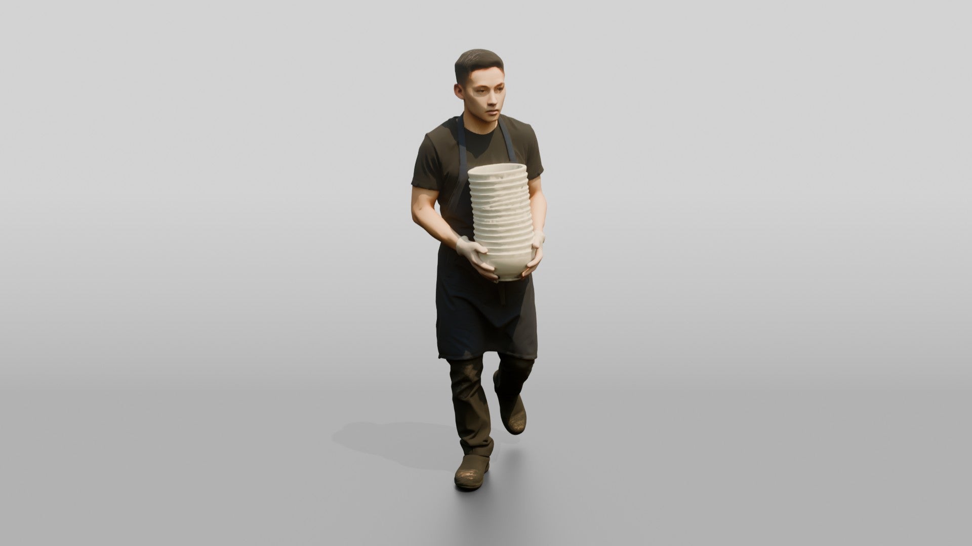 Kitchen Porter Carrying Ceramic Bowls