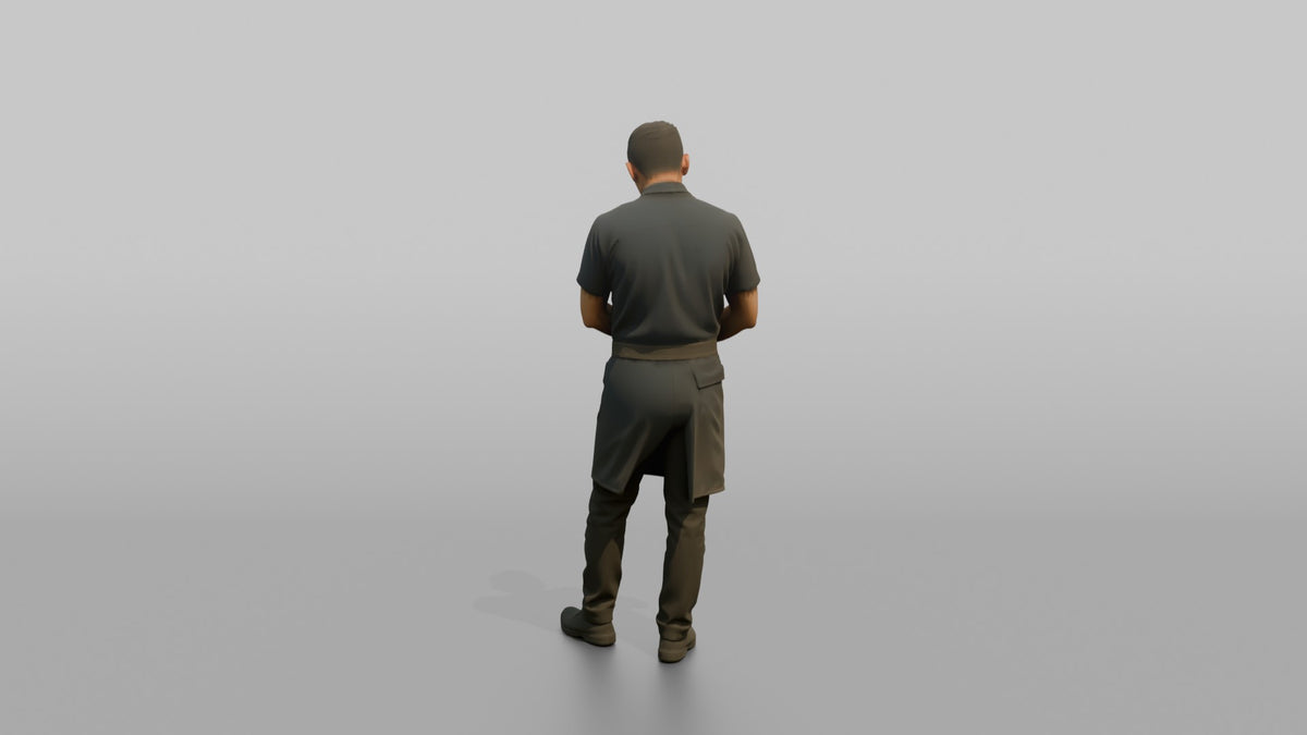 Server Woman Wiping Hands On An Apron - 3D character model, view 3