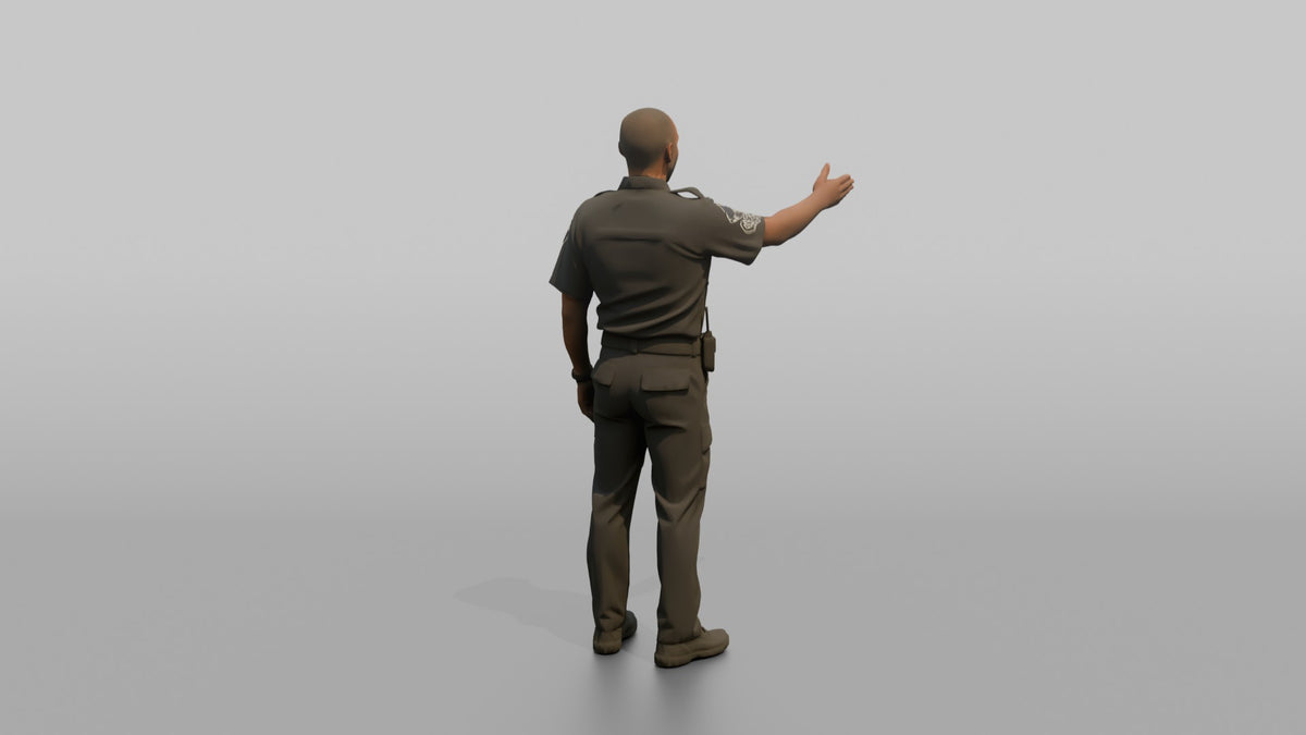 Door Staff Man Gesturing For A Guest To Step Forward - 3D character model, view 3