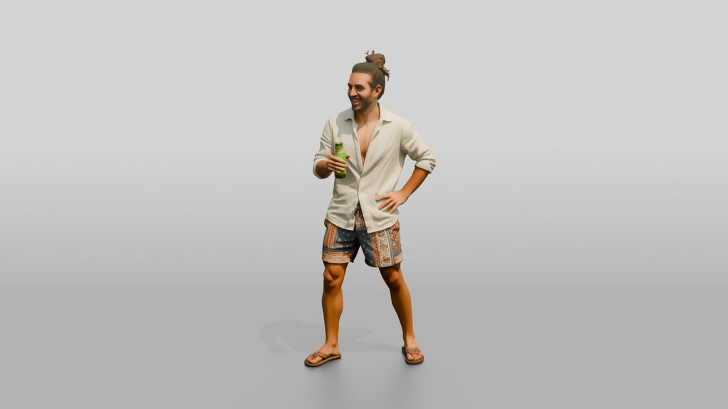 Boho Man with a Beer in a Linen Shirt