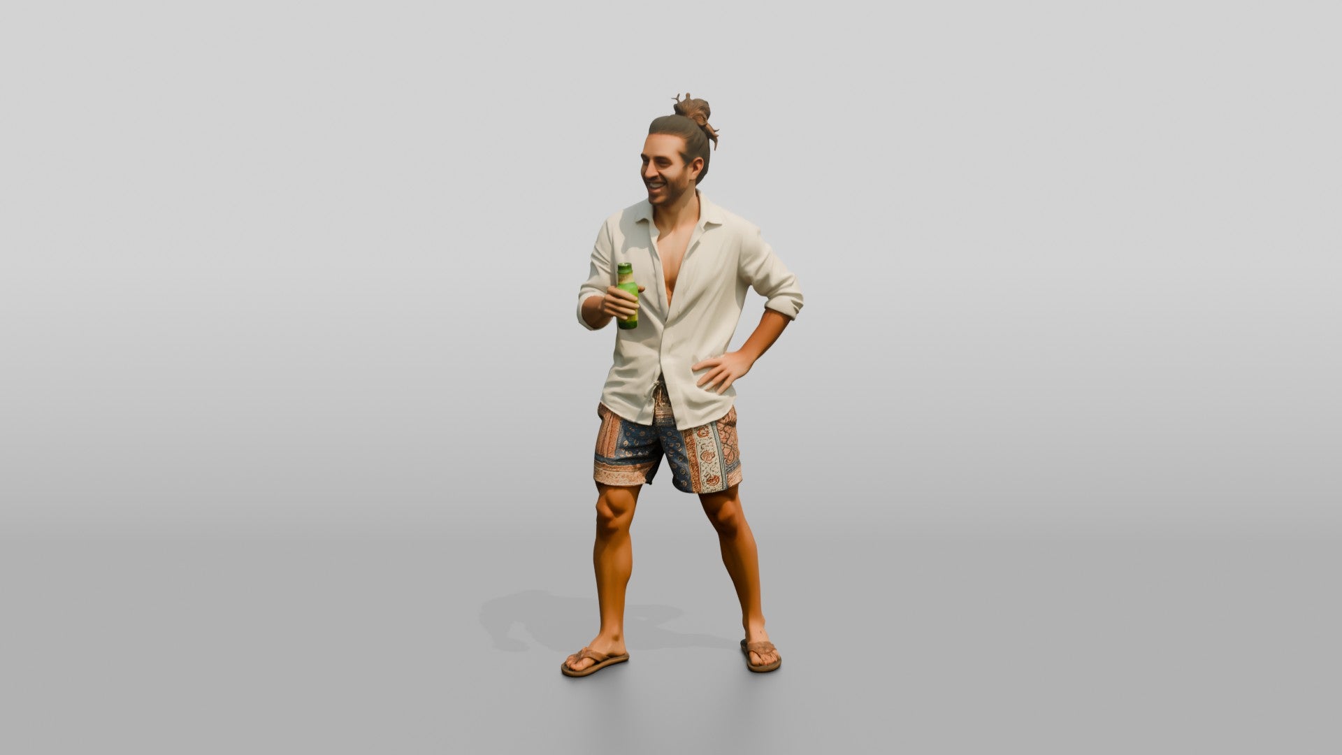 Boho Man with a Beer in a Linen Shirt
