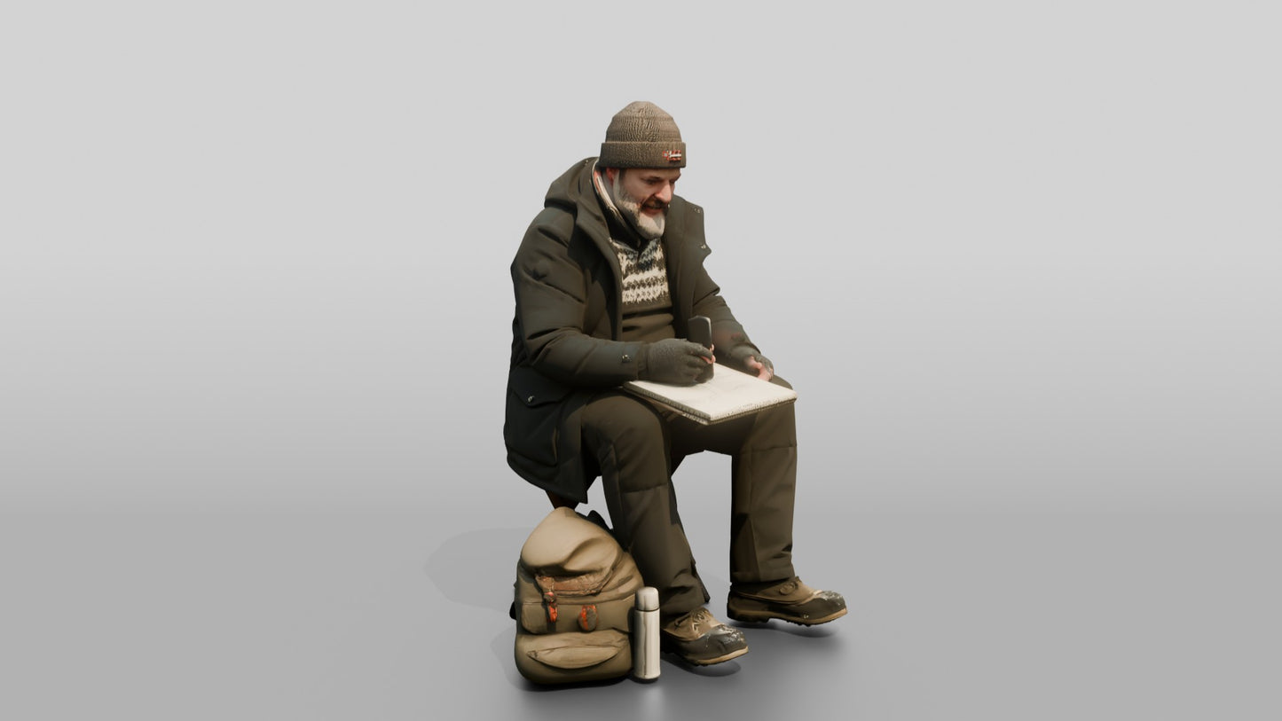 Norwegian Man Sketching a Winter Landscape