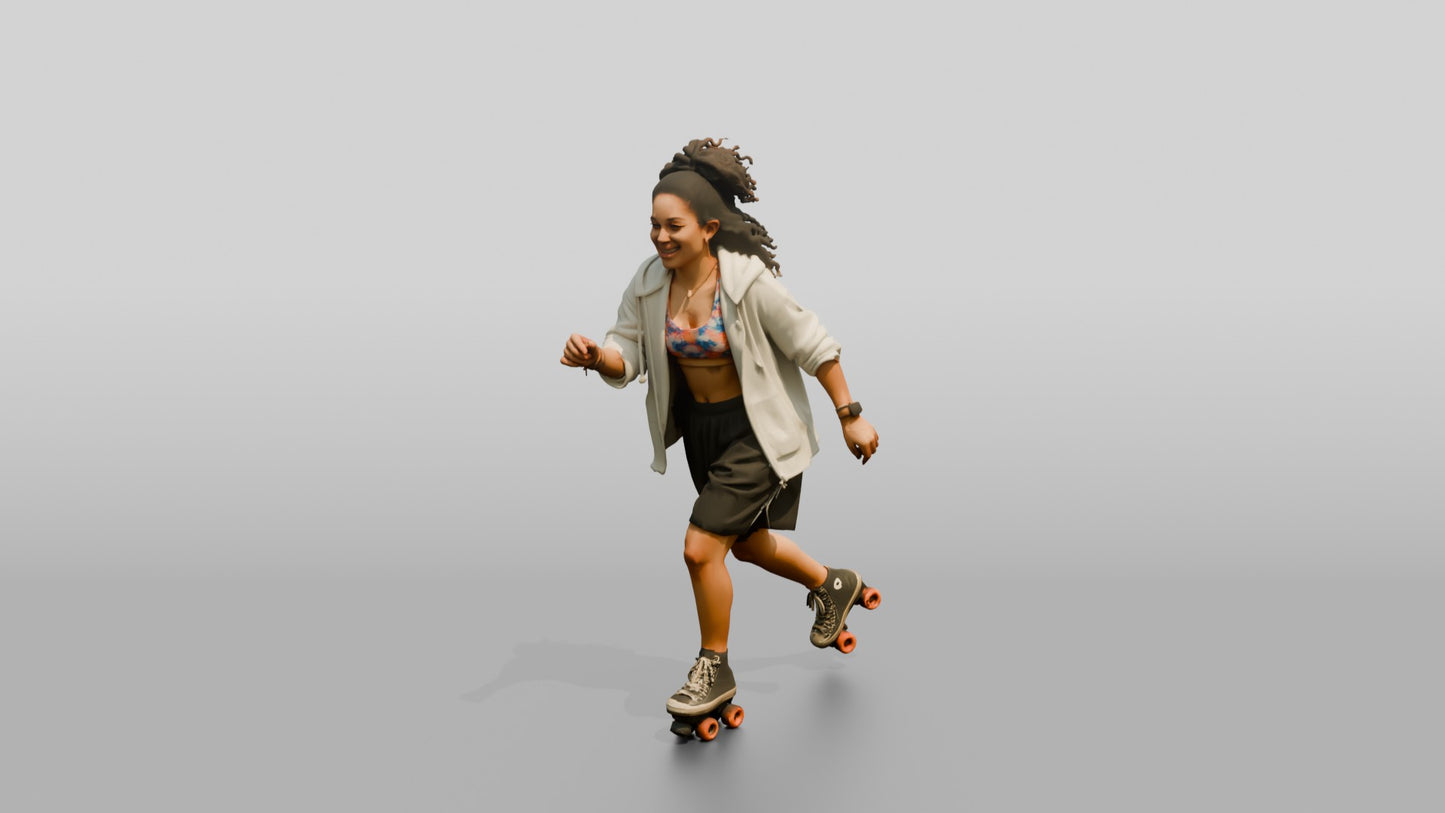 Multiracial Woman Skating Down the Boardwalk