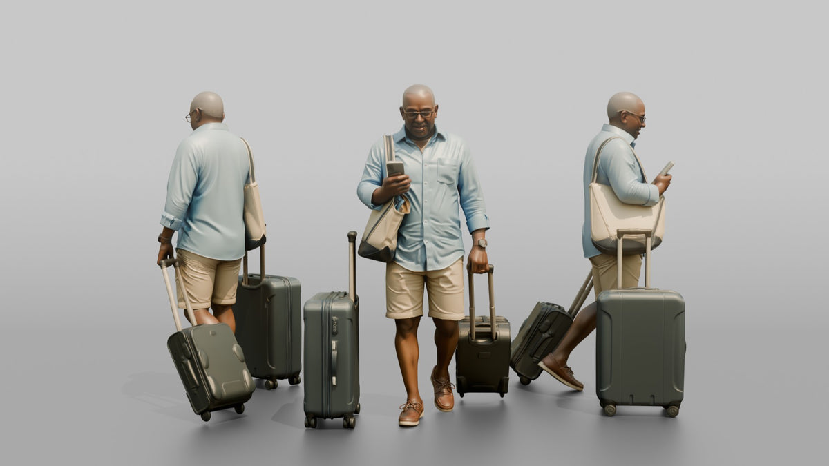 Traveler Wheeling A Suitcase And Texting - 3D character model