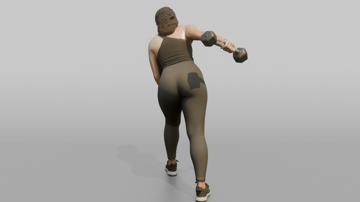 Weightlifter Woman Performing A Tricep Kickback With A Dumbbell - 3D character model, view 3