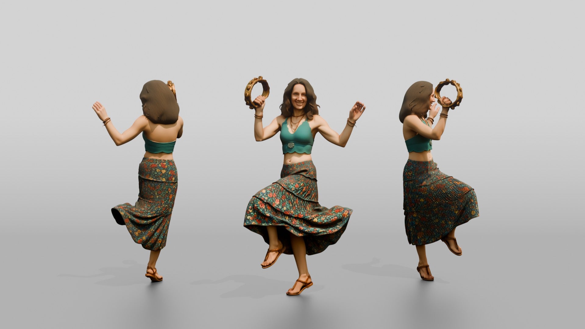 Boho Beach Dancer with a Tambourine