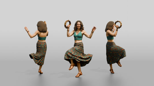 Boho Beach Dancer with a Tambourine - 3D character model