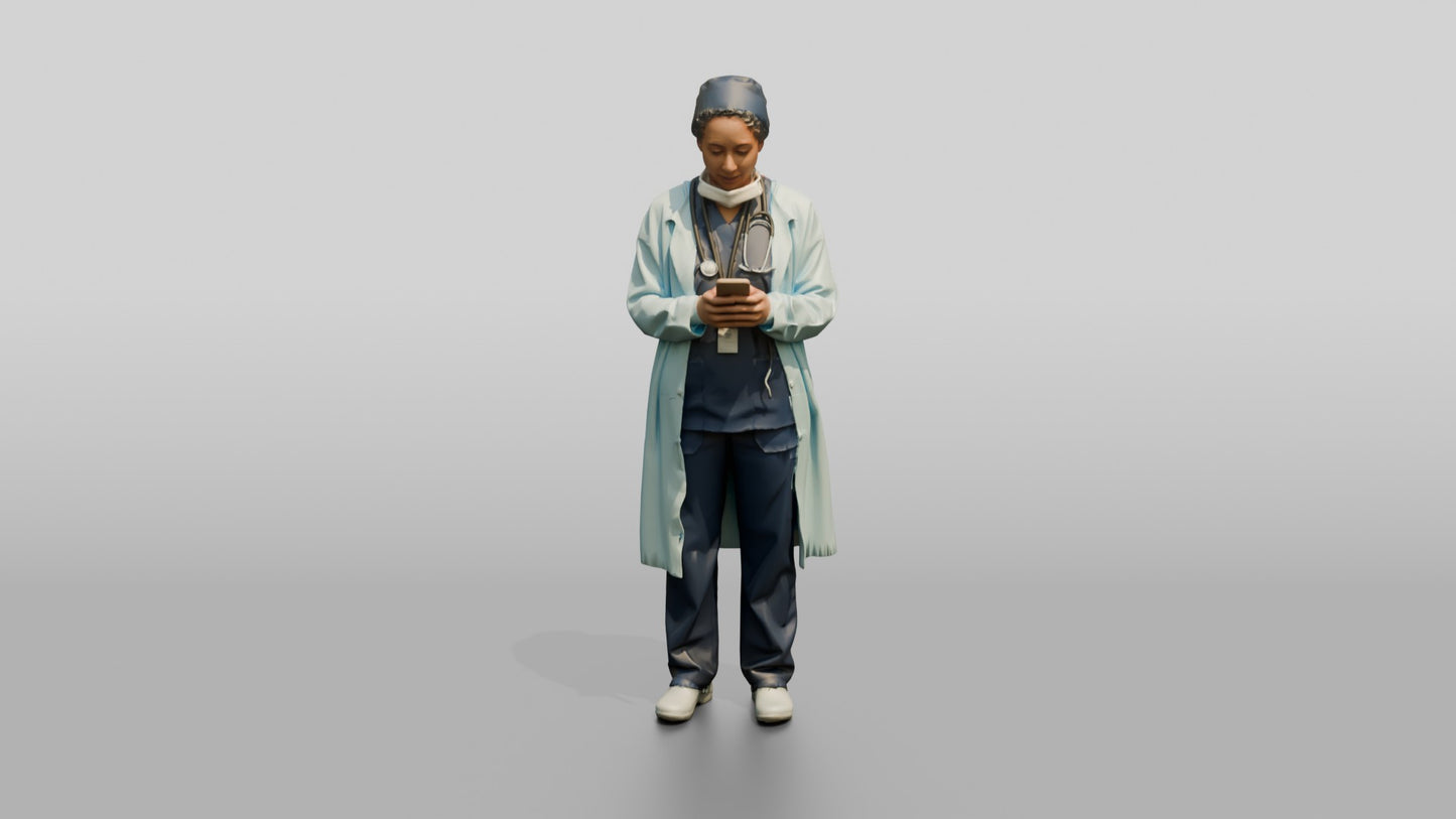 Middle-Aged Mixed-Race Woman Doctor on Phone
