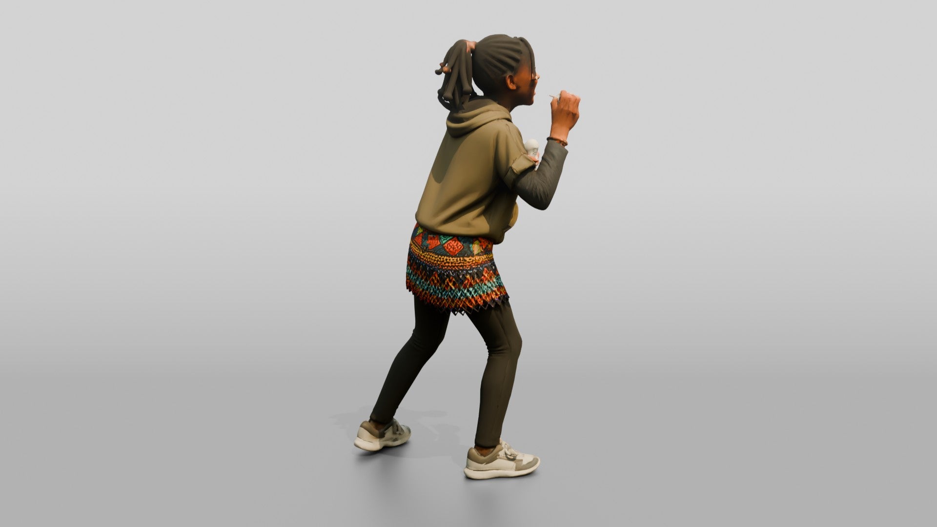 African Girl Blowing Bubbles in a Beaded Skirt