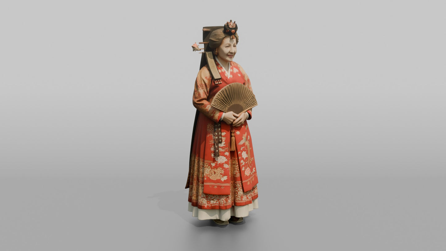 East Asian Bride in a Traditional Red Hanbok