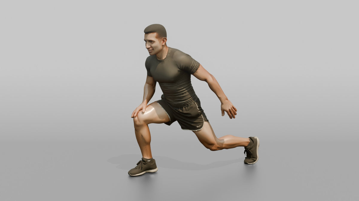 Fitness Influencer Man Doing A Dynamic Lunge Stretch - 3D character model