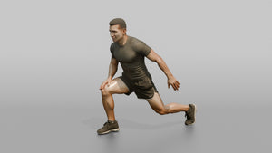Fitness Influencer Man Doing A Dynamic Lunge Stretch - 3D character model