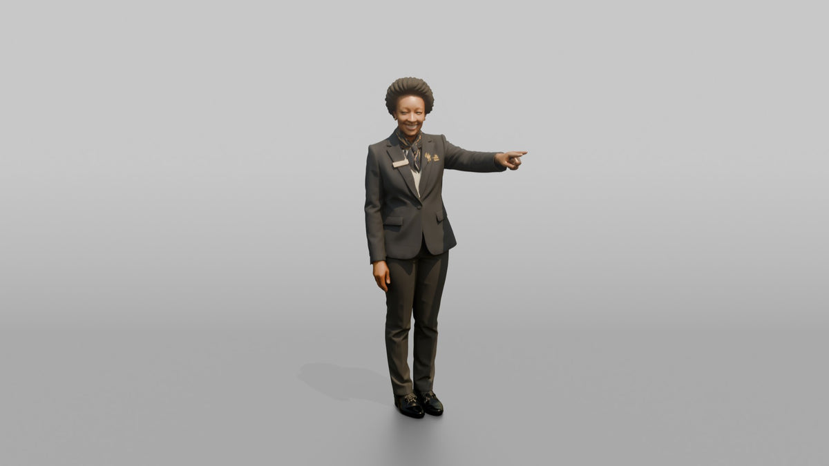 Receptionist Woman Pointing Toward An Elevator - 3D character model, view 5