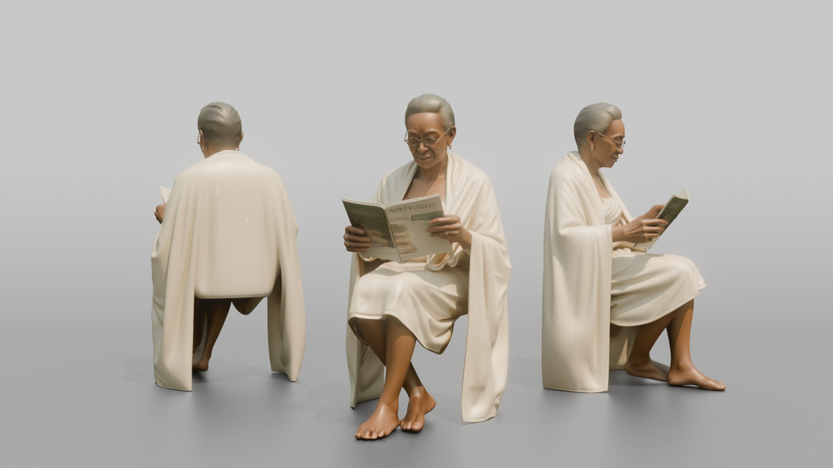 Spa Client Man Sitting Reading A Magazine, Wrapped In A Towel - 3D character model, view 1