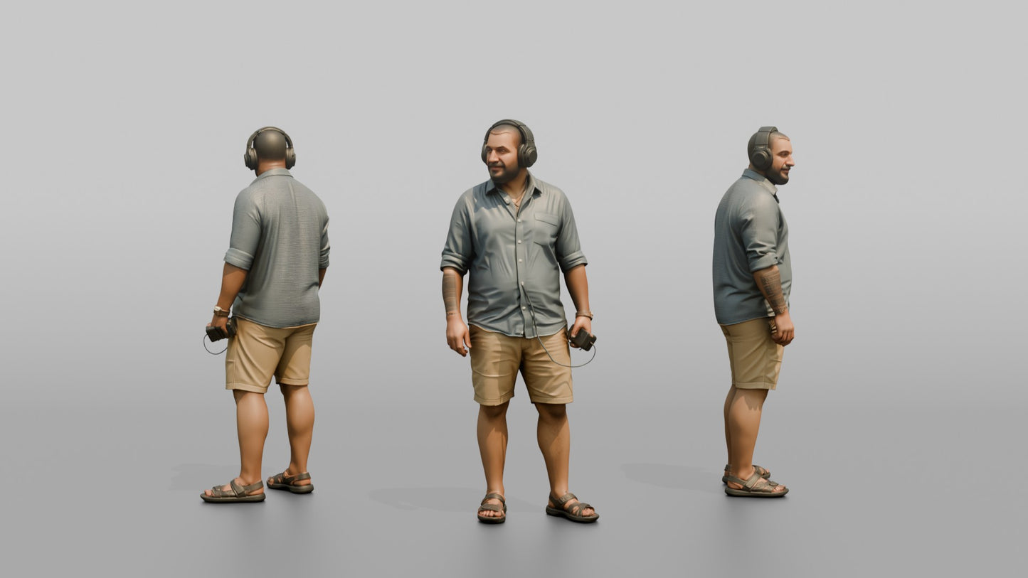 Vacationer Wearing Breezy Button Up Shirt And Khaki