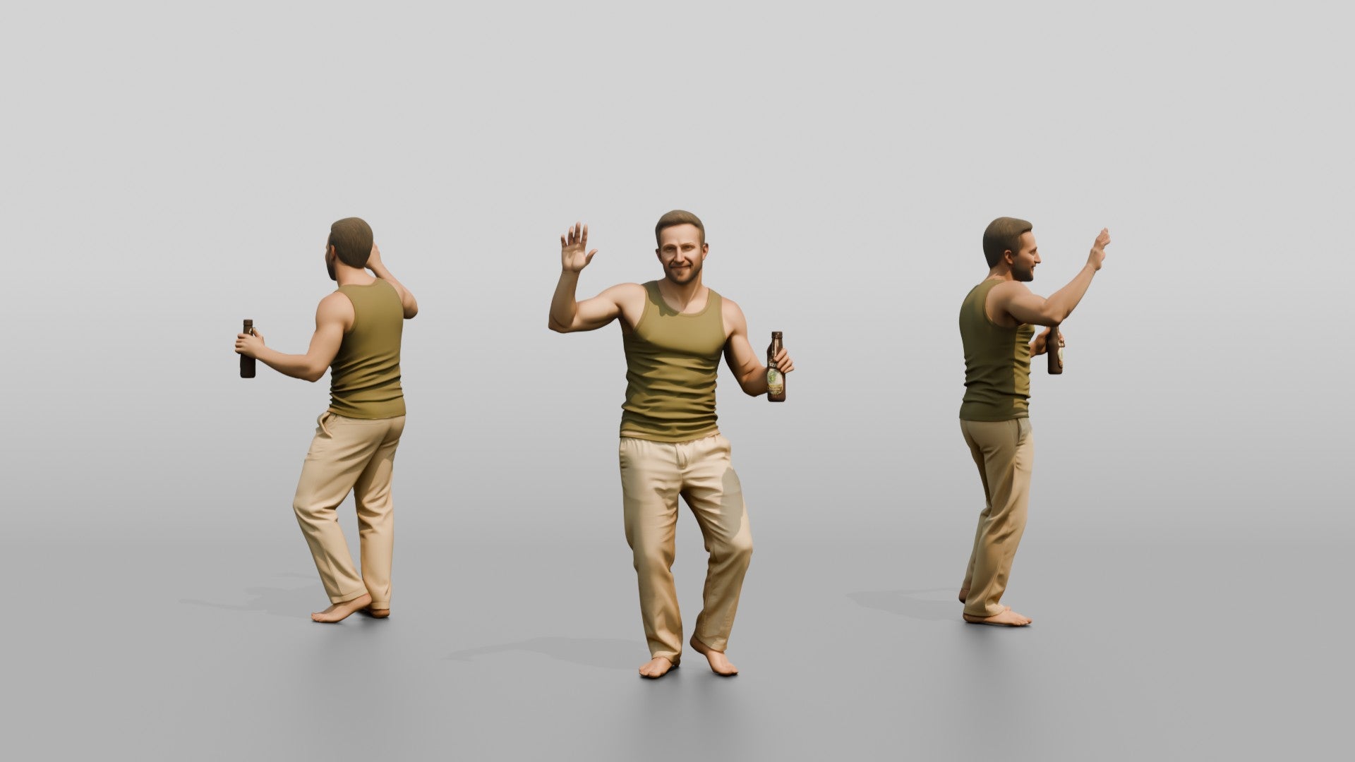 Man Waving with a Beer