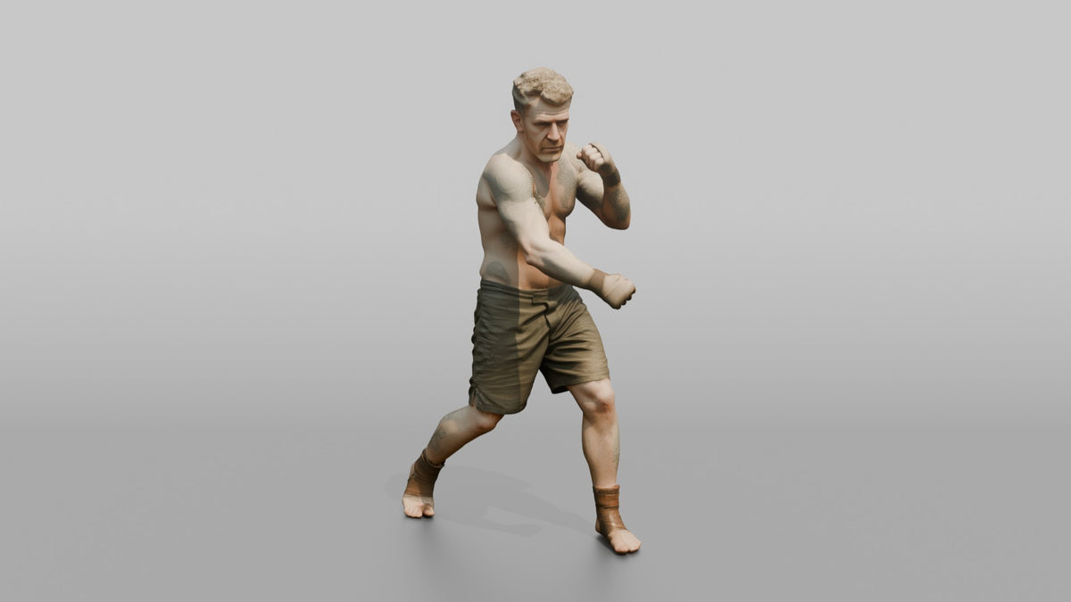 Bare-Knuckle Fighter Winding Up a Right Cross - 3D character model, view 5