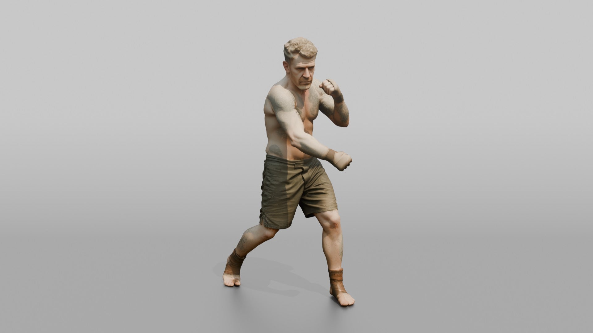 Bare-Knuckle Fighter Winding Up a Right Cross