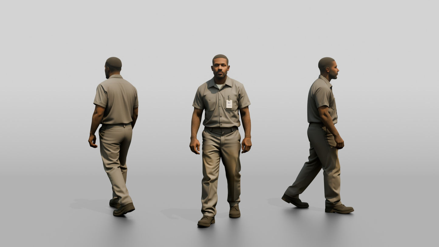 Black Male Prisoner Walking with a Heavy Deliberate Stride