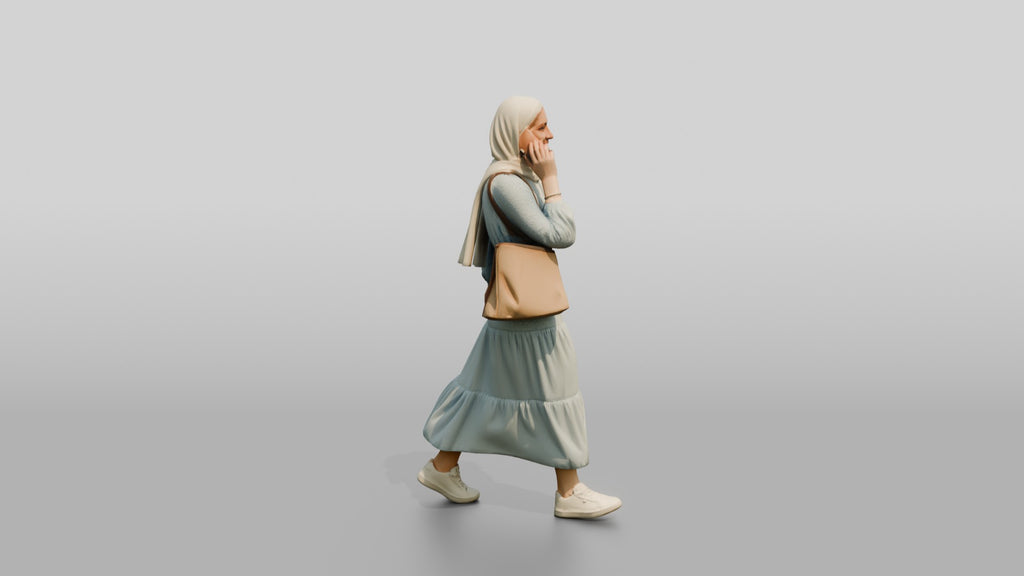 Slender Young Lebanese Woman in Hijab Walking and Texting