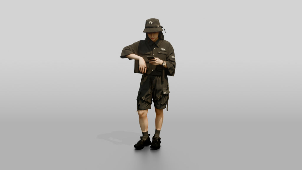 Techwear Woman Checking Her Phone