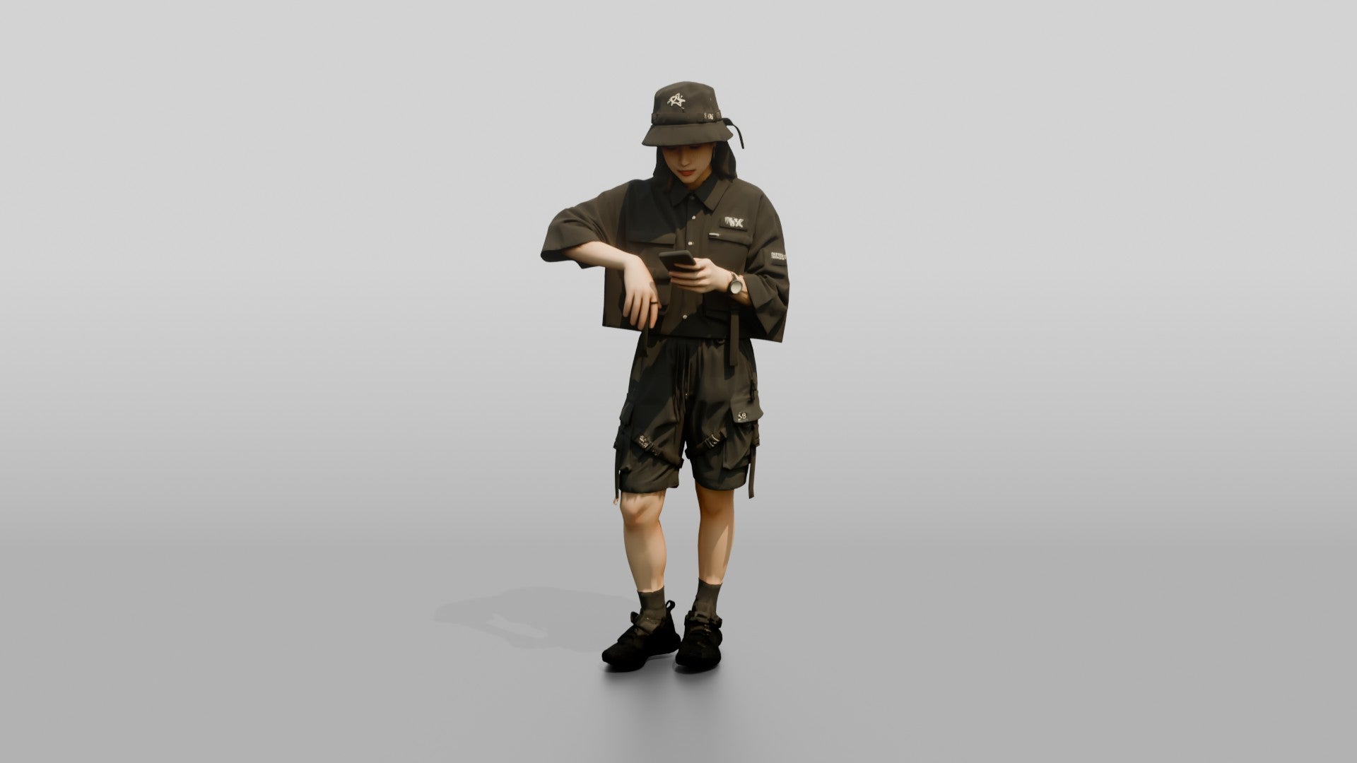 Techwear Woman Checking Her Phone