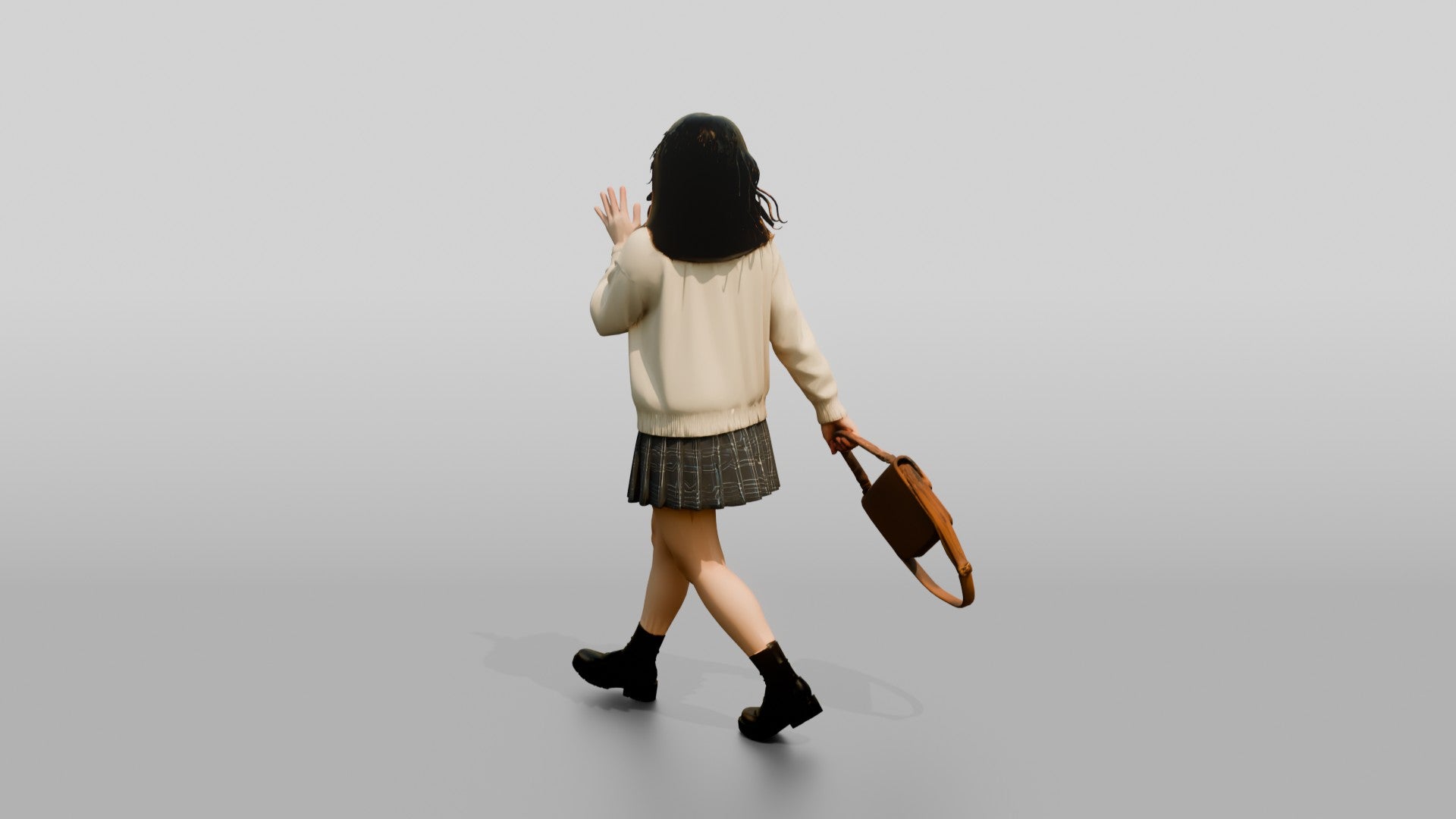 Asian Woman Walking with Vintage Bag