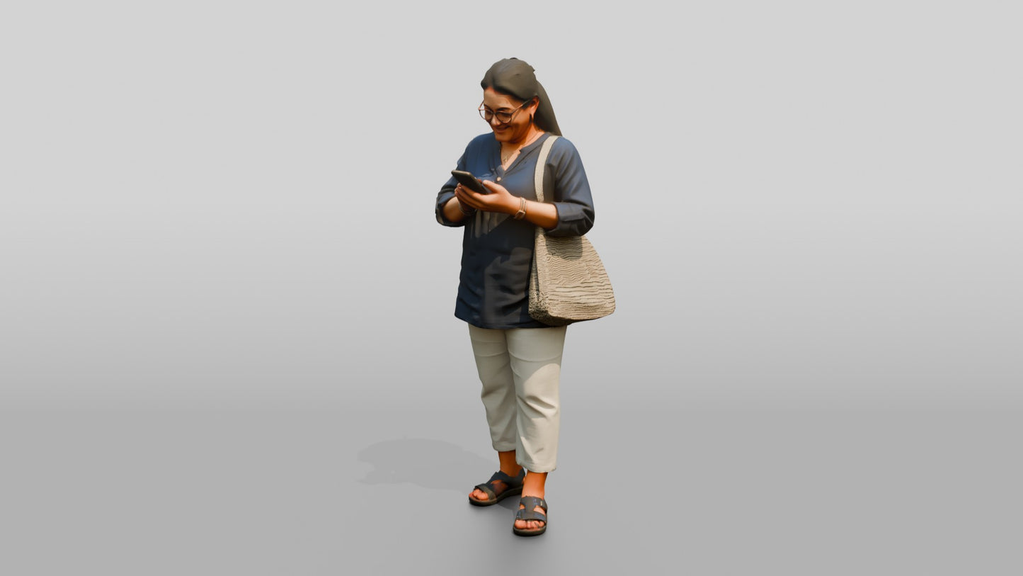 Middle-Aged Plus-Size Maltese Woman Texting on Her Phone