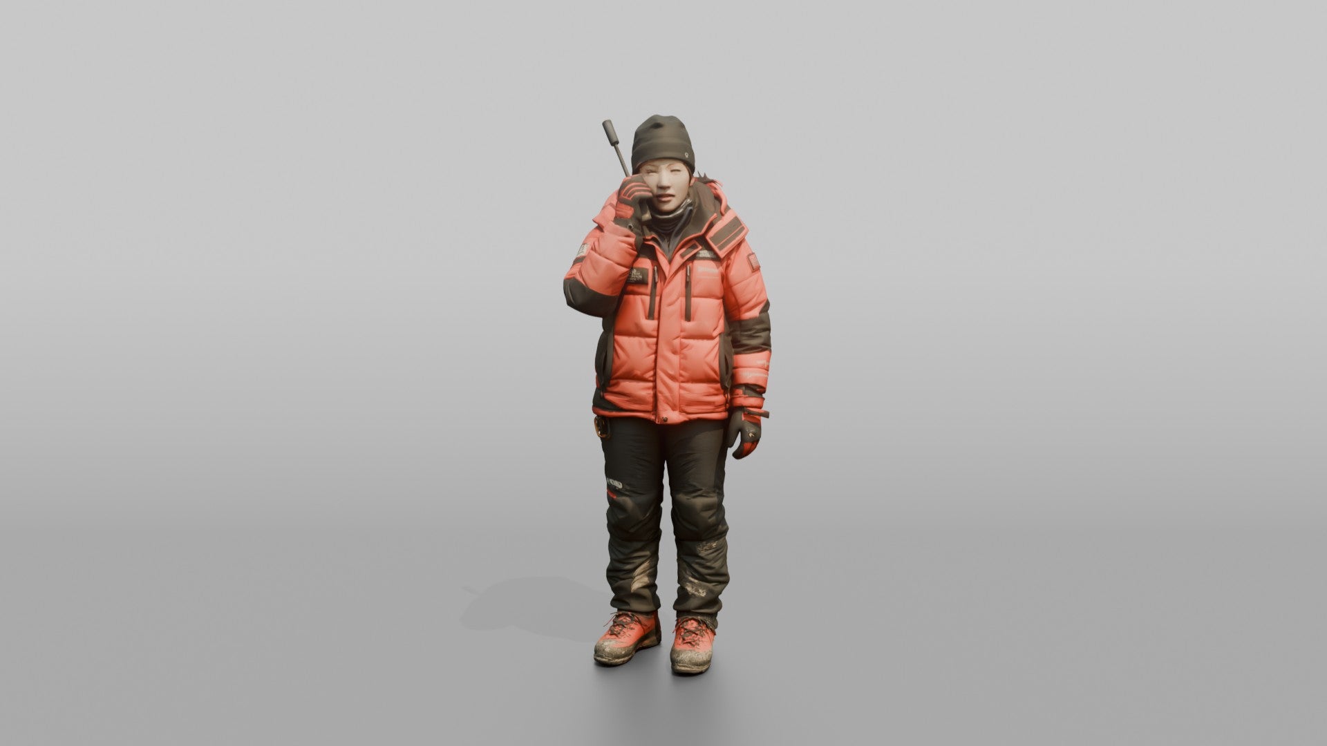 Expedition Member Holding a Satellite Phone