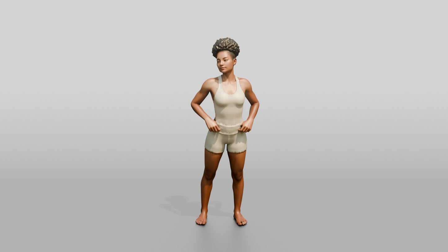 Black Woman in Cream Unitard with Hand on Hip