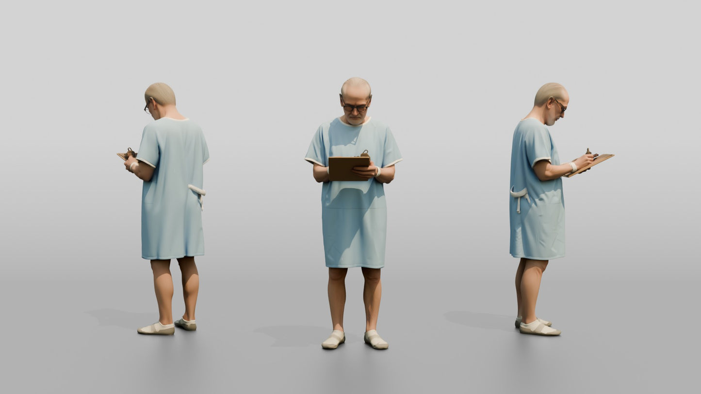 Elderly Man Patient Writing on a Clipboard