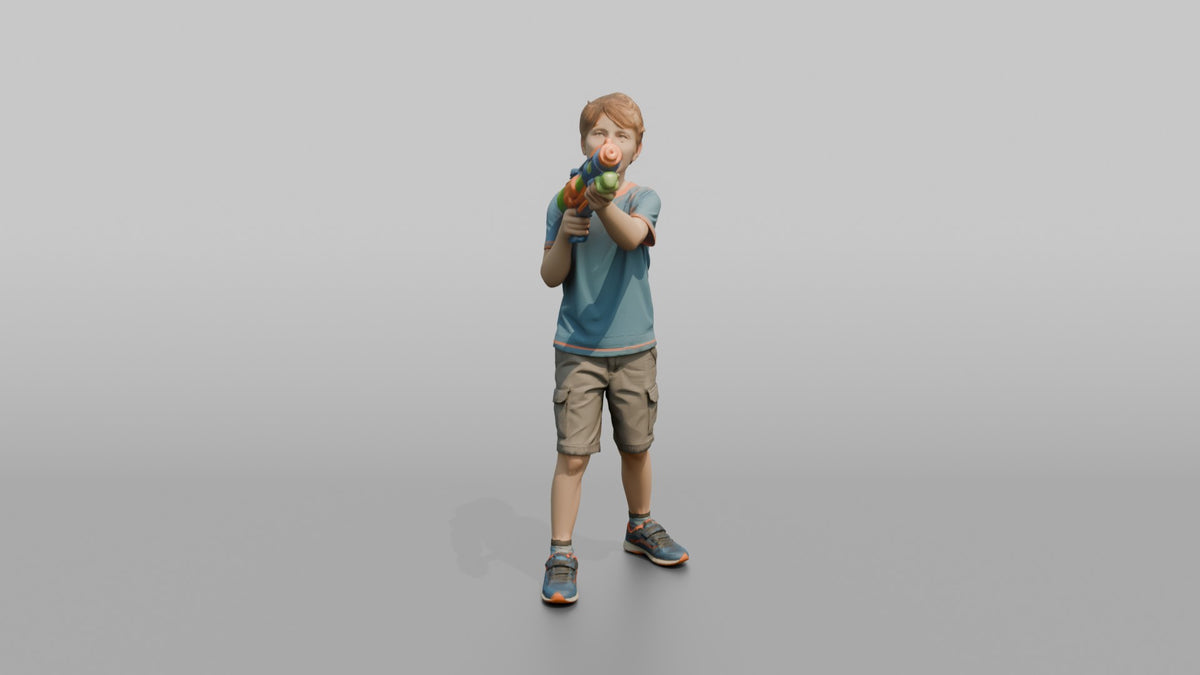 Son Holding A Water Gun Pointed Slightly Upward - 3D character model